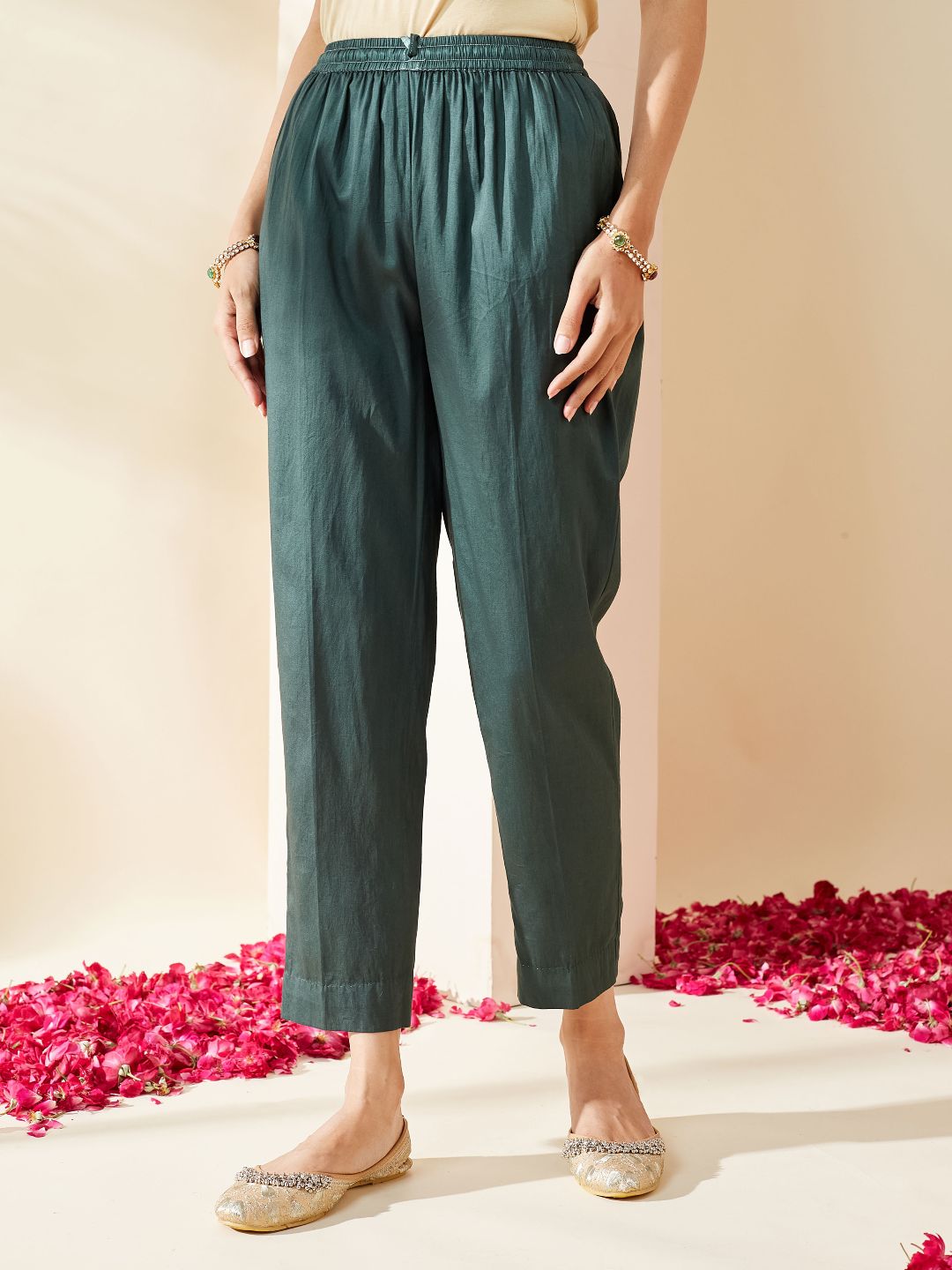 Green Pants With Elasticated Waist