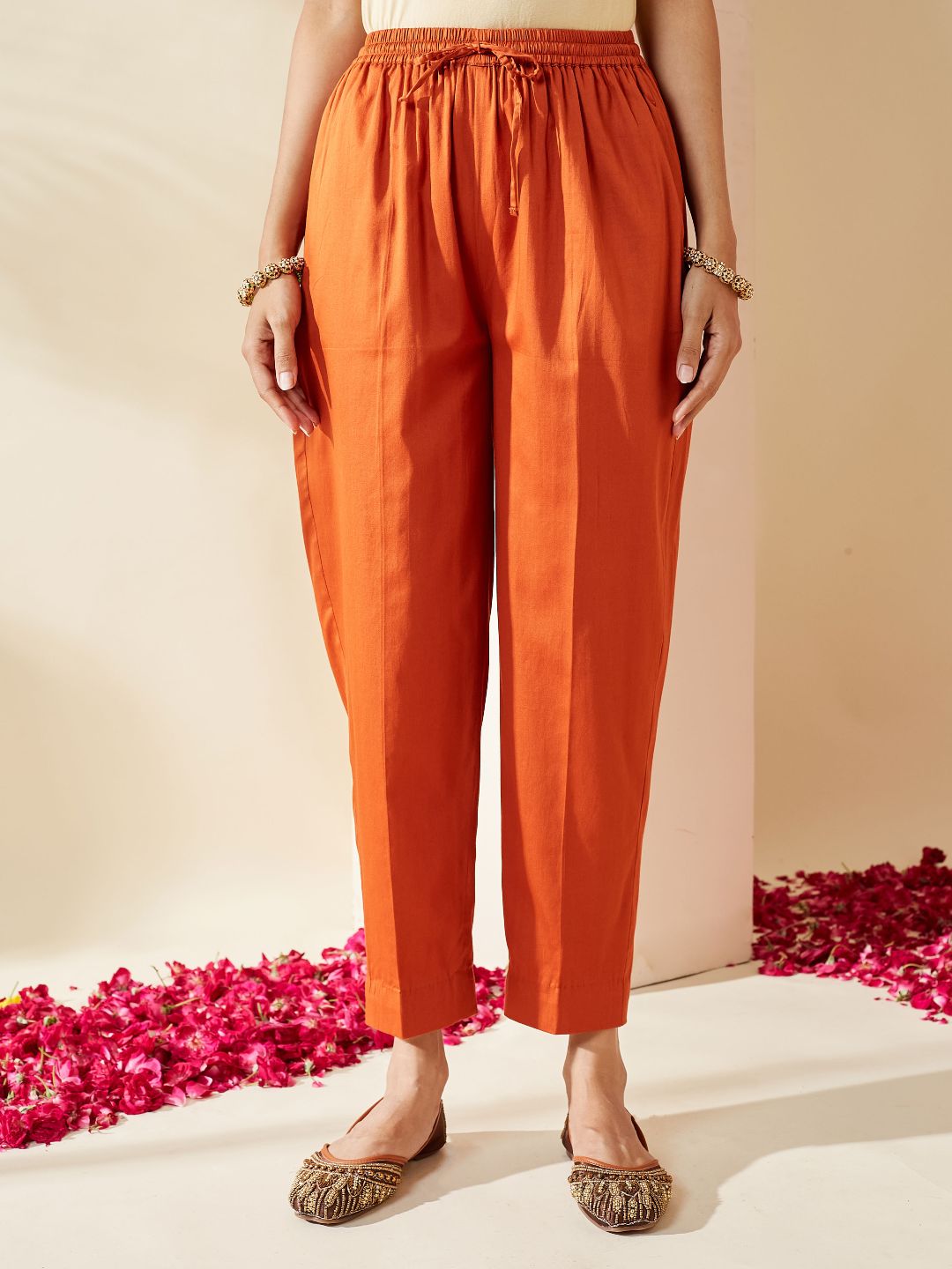 Orange Pants With Elasticated Waist