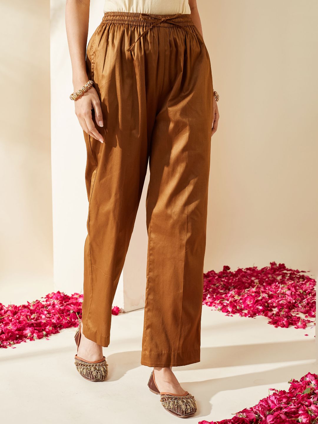 Bright Brown Pants With Elasticated Waist