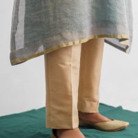 Beige gold cotton silk pants