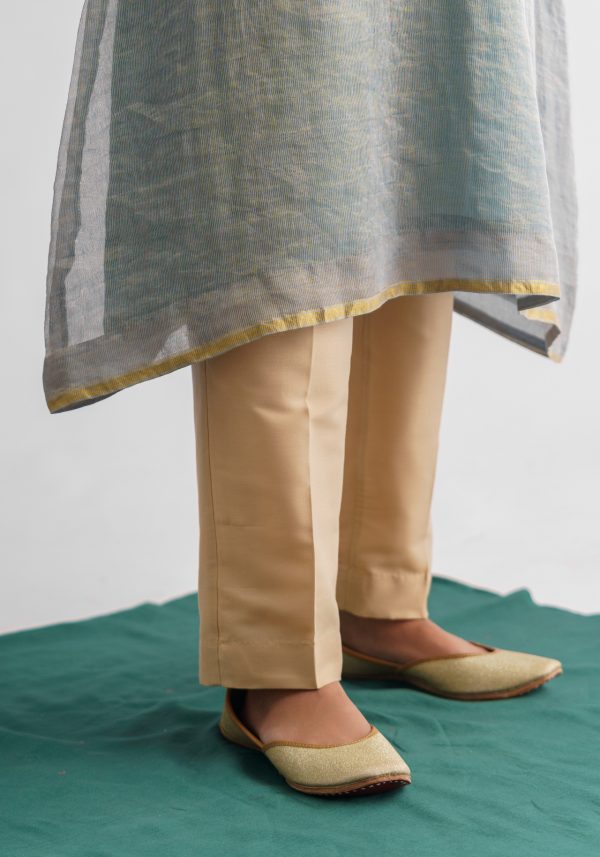 Beige gold cotton silk pants