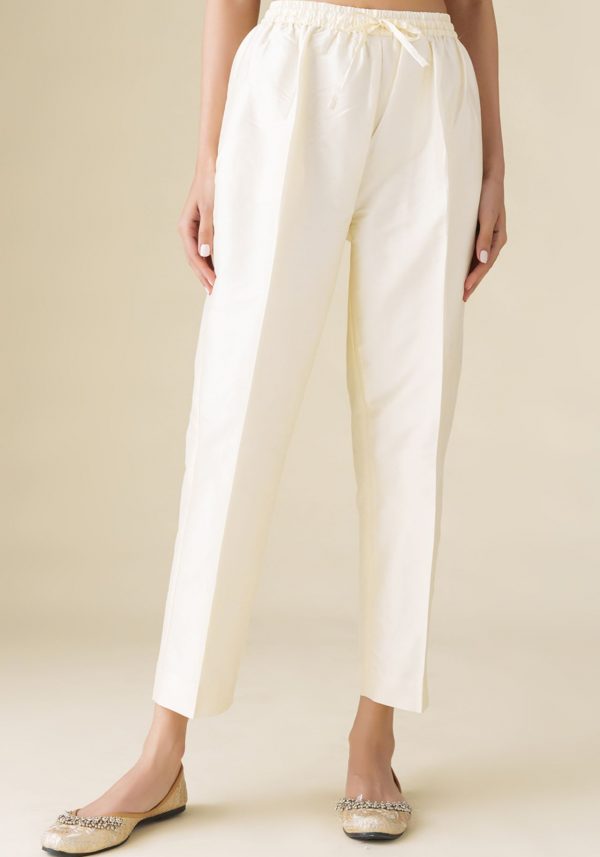 Off White Cotton Silk Pant