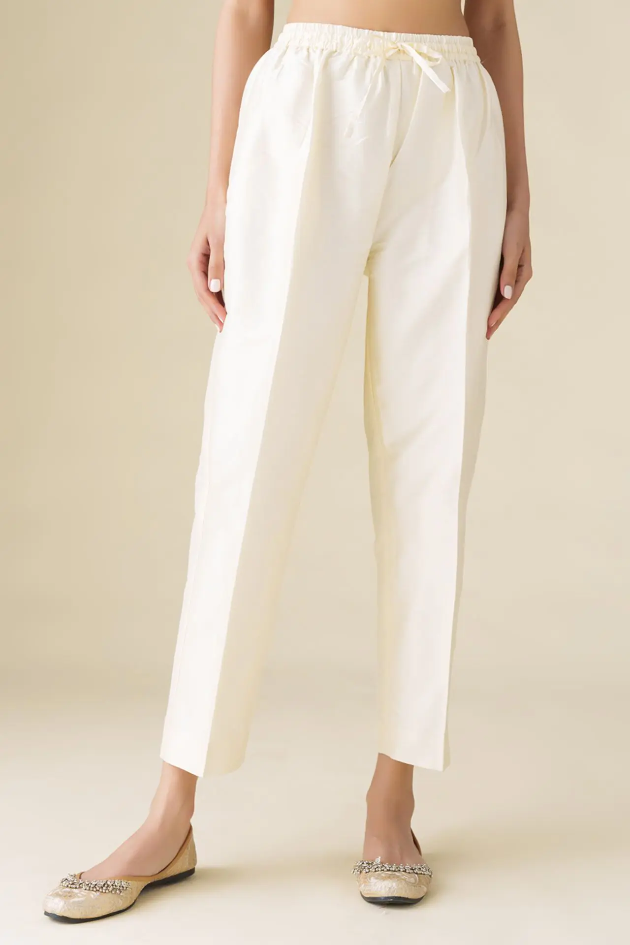 Off White Cotton Silk Pant