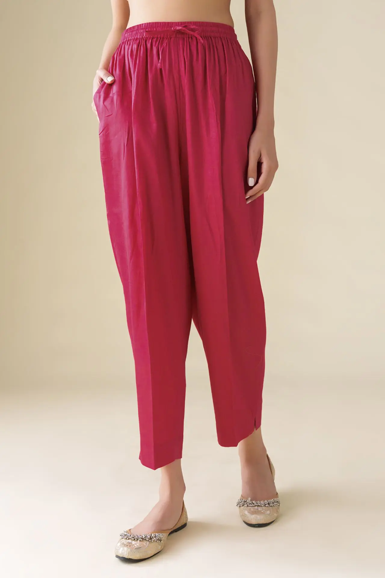 Pink Cotton Silk Pant