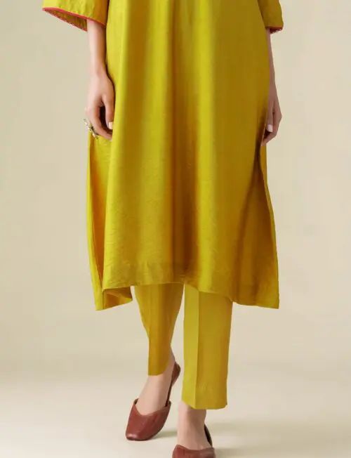 Yellow Cotton Silk Pant