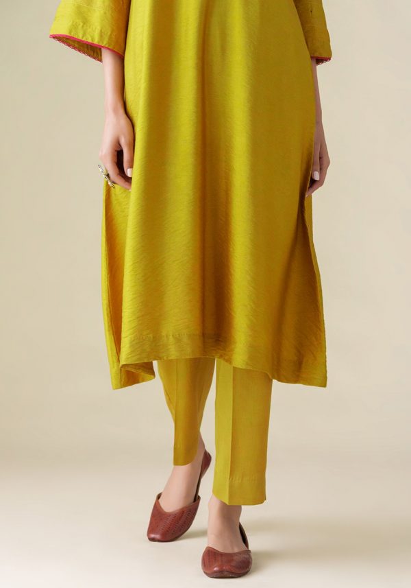 Yellow Cotton Silk Pant