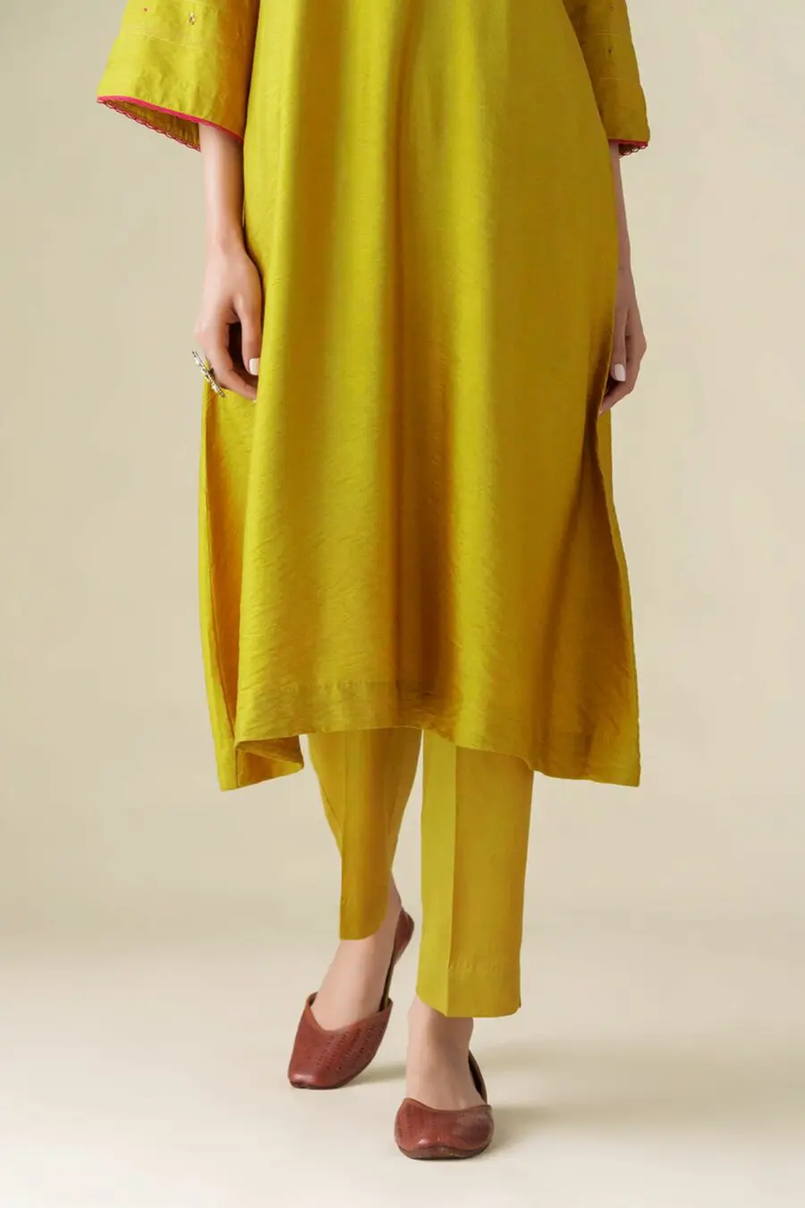 Yellow Cotton Silk Pant