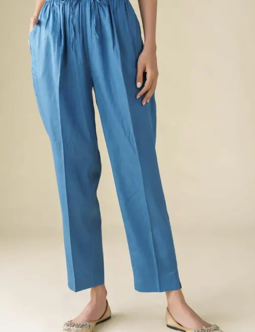 Blue Cotton Silk Pant