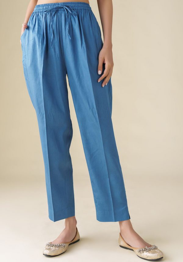 Blue Cotton Silk Pant