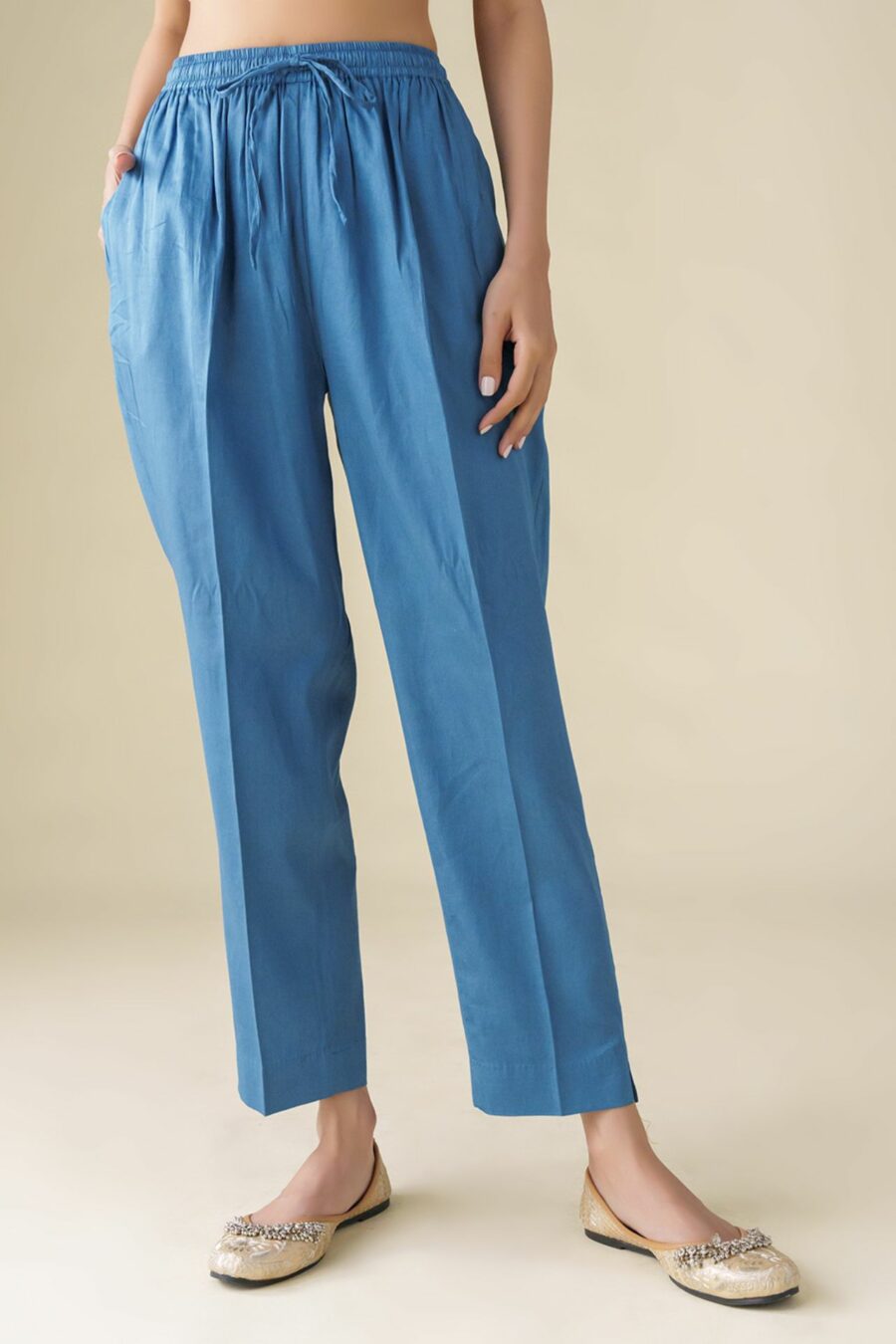 Blue Cotton Silk Pant