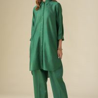 Bottle Green Chanderi Embellished Prisha Tunic With Pants Co-ord(Set Of 2)