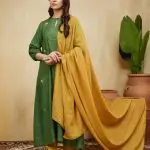 Mustard Kota Dupatta With Lace Edging