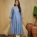 Pastel Blue Floral Embroidered Chanderi Safa Kurta Set (Set Of 3)