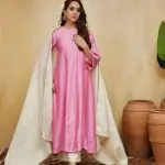 Pastel Pink Floral Embroidered Chanderi Dina Kurta Set (Set Of 3)