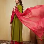 Olive Green Hand Embroidered Cotton Silk Samara Kurta Set (Set Of 3)
