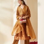 Brown Hand Embellished Chanderi Zohra Kurta Set (Set of 3)