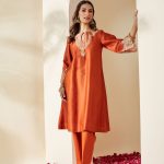 Orange Embroidered Chanderi Svara Kurta