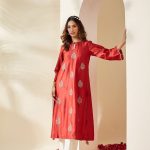 Red Embroidered Chanderi Dilruba Kurta
