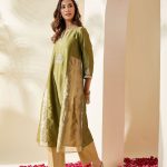 Olive Green Embroidered Chanderi Mehreen Kurta