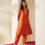 Orange Embroidered Chanderi Svara Coord Set (Set of 2)