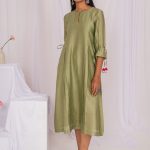 Sage Green A-line Hand Embellished Dress