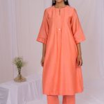 Peach Pintucks Floral Lace Chanderi Kurta
