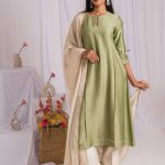 Sage Green A-line Hand Embellished Kurta Set (Set of 3)