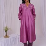 Lilac Floral Embroidered Chanderi Kurta