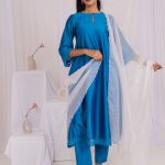 Blue Chanderi Kurta With Floral Lace Kurta Set (Set of 3)
