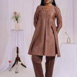 Brown Chanderi A-line Short Kurta Coord Set (Set of 2)
