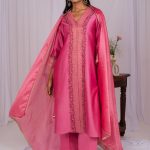 Pink Organza Dupatta With Lace Edging