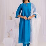 Blue Chanderi Kurta With Floral Lace
