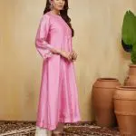 Pastel Pink Floral Embroidered Chanderi Dina Kurta