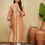 Peach Floral Embroidered Chanderi Amina Jacket Kurta With Slip