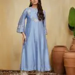 Pastel Blue Floral Embroidered Chanderi Safa Kurta