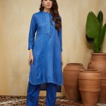 Blue Hand Embellished Cotton Stripe Zayna Kurta