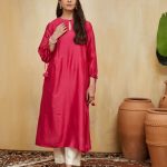 Pink Hand Embellished Chanderi Aisha Kurta