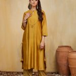 Mustard Hand Embellished Chanderi Nora Kurta With Lace Detail