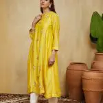 Pastel Yellow Floral Embroidered Chanderi Azra Kurta
